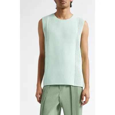 Issey Miyake Homme Plissé  Rustic Knit Sweater Vest In Green