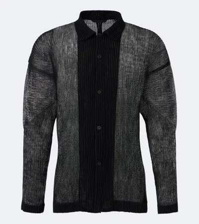 Issey Miyake Homme Plisse  Rustic Mesh Pleated Shirt In Black