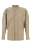 Issey Miyake Pleated Long-sleeve Shirt With Sculptural Silhouette In Beige O Tan