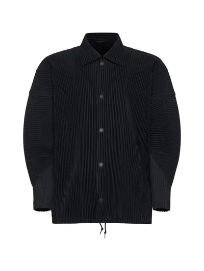 Issey Miyake Homme Plisse  Mens Ink Blue Pleated High-newoven Long-sleeved T-shirt In Black