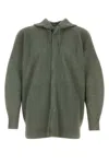 Issey Miyake Hooded Sweatshirt With Ribbed Texture And Long Sleeves In Green