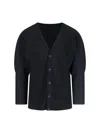 Issey Miyake Ribbed Texture V-neck Sweater With Long Sleeves In Black