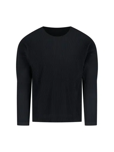 Issey Miyake Pleated Long-sleeve Top With Boxy Silhouette In Black
