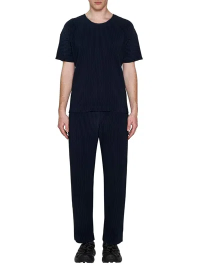 Issey Miyake Plissé Round-neck T-shirt In Blue