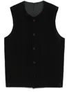 Issey Miyake Pleated Crew Neck Sleeveless Knit Vest In Black
