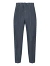 Issey Miyake Cropped Pinstriped Straight Leg Trousers In Blue