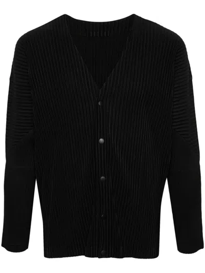 Issey Miyake Homme Plissé  V-neck Pleated Cardigan In Blue
