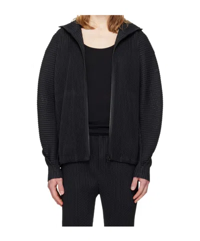 Issey Miyake Homme Plissé  Wickerwork Mesh Cardigan In Black