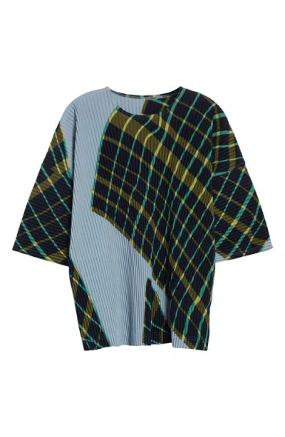 Issey Miyake Homme Plissé  Windswept Plaid Pleated Top In Gray