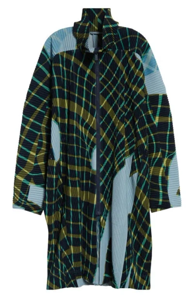 Issey Miyake Homme Plissé  Windswept Plaid Straight Leg Pants In Green