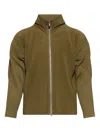 Issey Miyake Olive Green Zip-up Jacket With Ribbed Texture