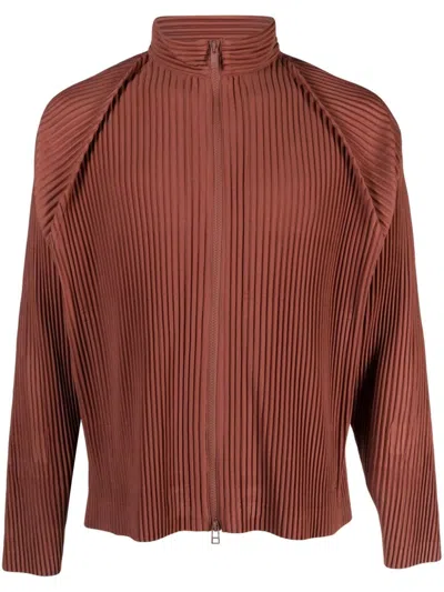 Issey Miyake Homme Plisse'  Zipped Pleated Jacket In Brown