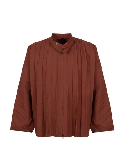 Issey Miyake Homme Plisse  Straight Hem Pleated Jacket In Brown