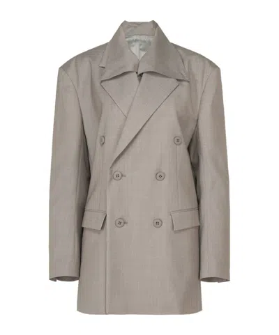 Issey Miyake Honest Ensemble Double-breasted Peak-lapel Blazer In Gray