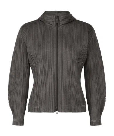 Issey Miyake Hooded Denim Jacket In Brown