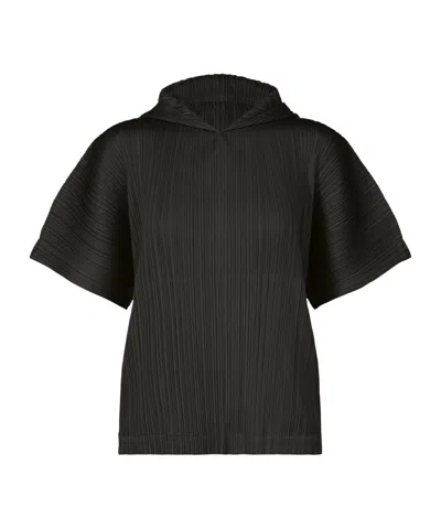 Issey Miyake Hooded Short-sleeved Top In Black
