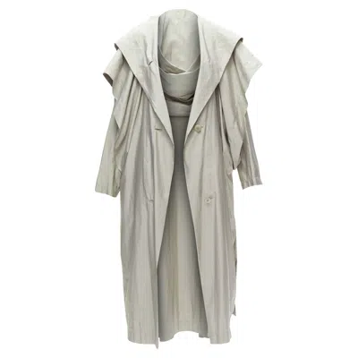 Issey Miyake Hooded Sleeve Layer Draped Overcoat In Grey