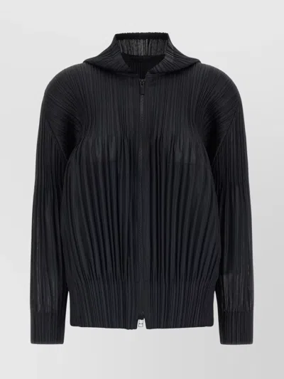 Issey Miyake Hooded Zip Jacket Elasticated Hem In Black