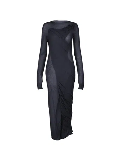 Issey Miyake Hug Draped Knit Maxi Dress In Blue