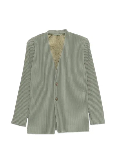 Issey Miyake Ingle-breasted Pleated Blazer In Green