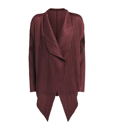 Issey Miyake Womens Bordeaux Waterfall Plisse Knitted Cardigan In Burgundy