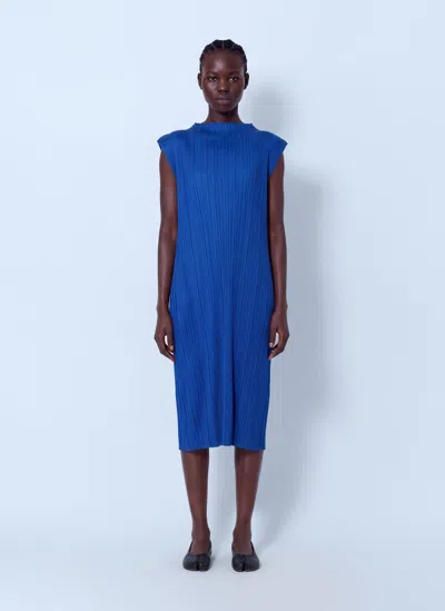 Issey Miyake July Pleated Sleeveless Midi Dress In Blue