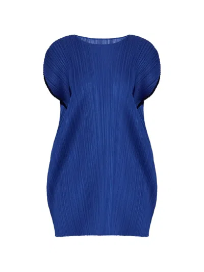 Issey Miyake July Pleated Mini Dress In Blue