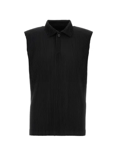 Issey Miyake July Pleated Sleeveless Shirt In Black