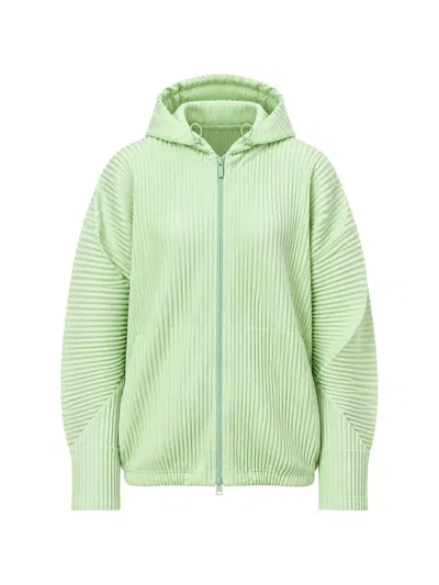 Issey Miyake July Pleated Zip-up Hoodie Jacket In Green