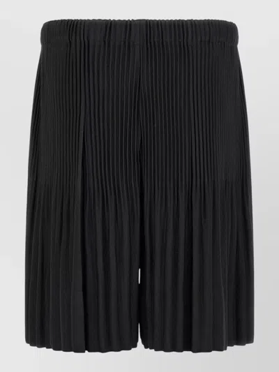 Issey Miyake June Series Knee Length Pleated Bermuda Shorts In Black