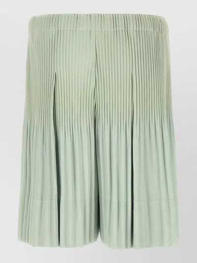 Issey Miyake June Series Pleated Knee Length Bermuda In Green