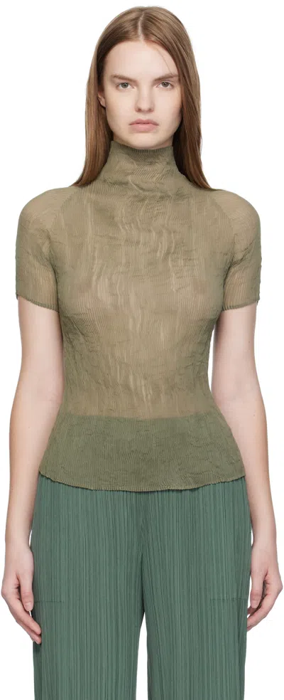 Issey Miyake Khaki Chiffon Twist 3 Top In Brown