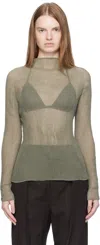 Issey Miyake Khaki Chiffon Twist 3 Top In Green