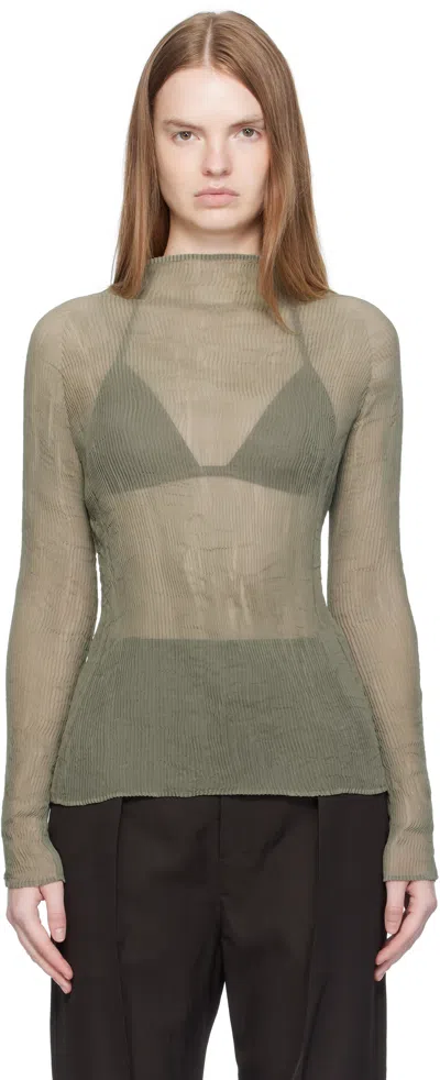 Issey Miyake Khaki Chiffon Twist 3 Top In Green