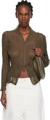 Issey Miyake Khaki Chiffon Twist Cardigan In Brown