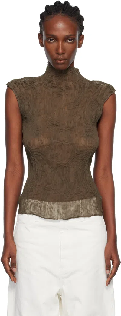 Issey Miyake Khaki Chiffon Twist Top In Multi