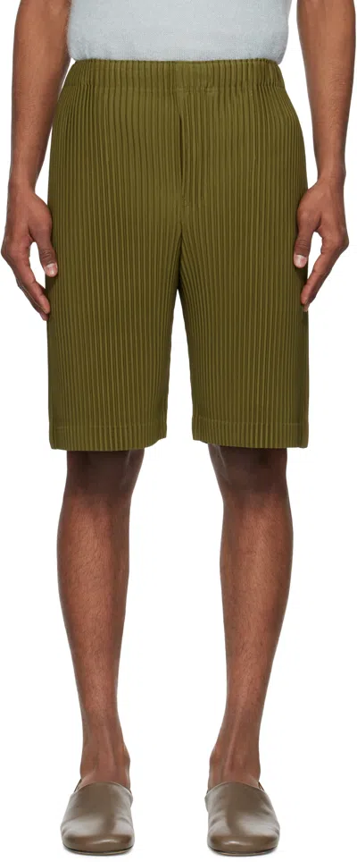 Issey Miyake Khaki Color Pleats Shorts In Brown