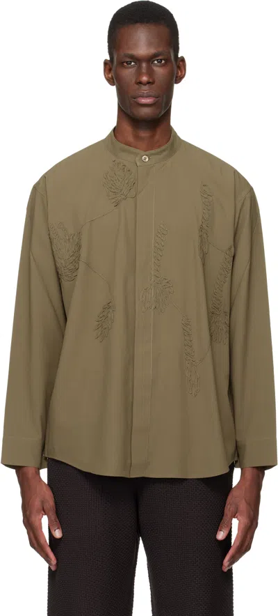 Issey Miyake Khaki Embroidery Press Shirt In Brown