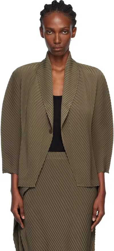 Issey Miyake Khaki Soft Fold Pleats Blazer In Green