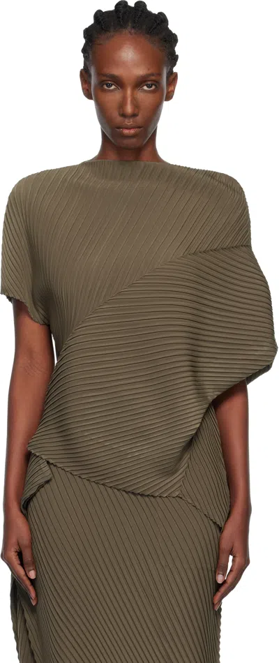 Issey Miyake Khaki Soft Fold Pleats Blouse In Green