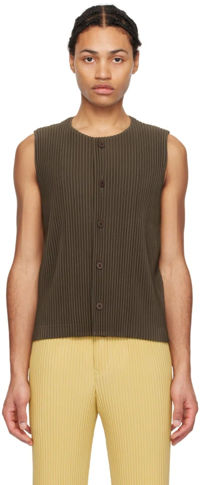 Issey Miyake Khaki Tailored Pleats 1 Vest In 66-dark Khaki