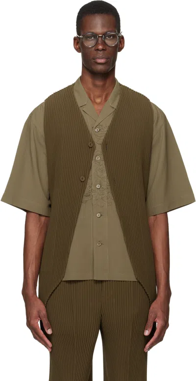 Issey Miyake Khaki Tuxedo Pleats Vest In Green