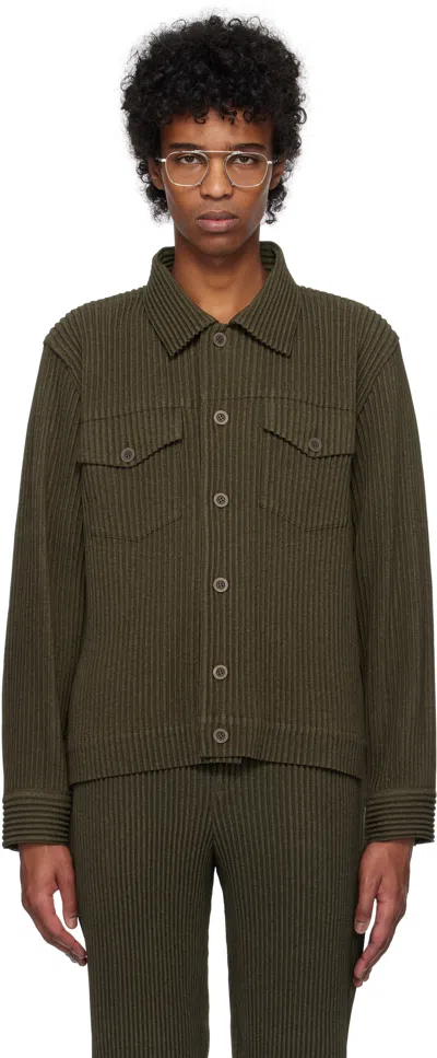 Issey Miyake Khaki Wool Like Light Jacket In 65-khaki