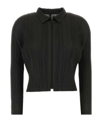 Issey Miyake Pleated Zip-up Jacket In Black