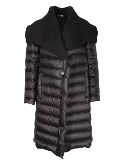 Pre-owned Issey Miyake Knitted-collar Quilted Coat In Black
