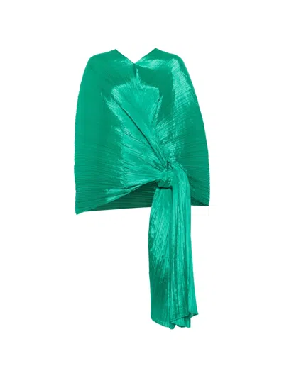 Issey Miyake Knot-detail Pleated Blouse In Green