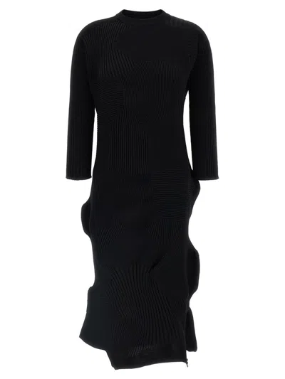 Issey Miyake Kone Kone Patchwork Pleated Midi Dress In Black
