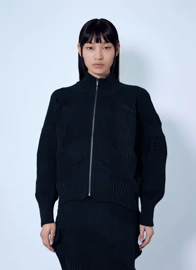 Issey Miyake Kone Kone Ribbed Knitted Jacket In Black