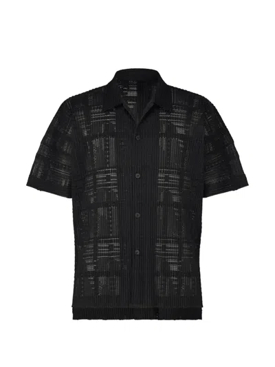 Issey Miyake Lace Mesh Shirt With Pleats And A Straight Hem In Black