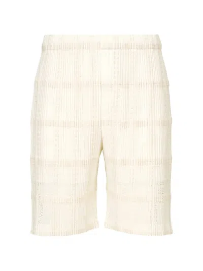 Issey Miyake Lace Grid Pleats Shorts In Neutral